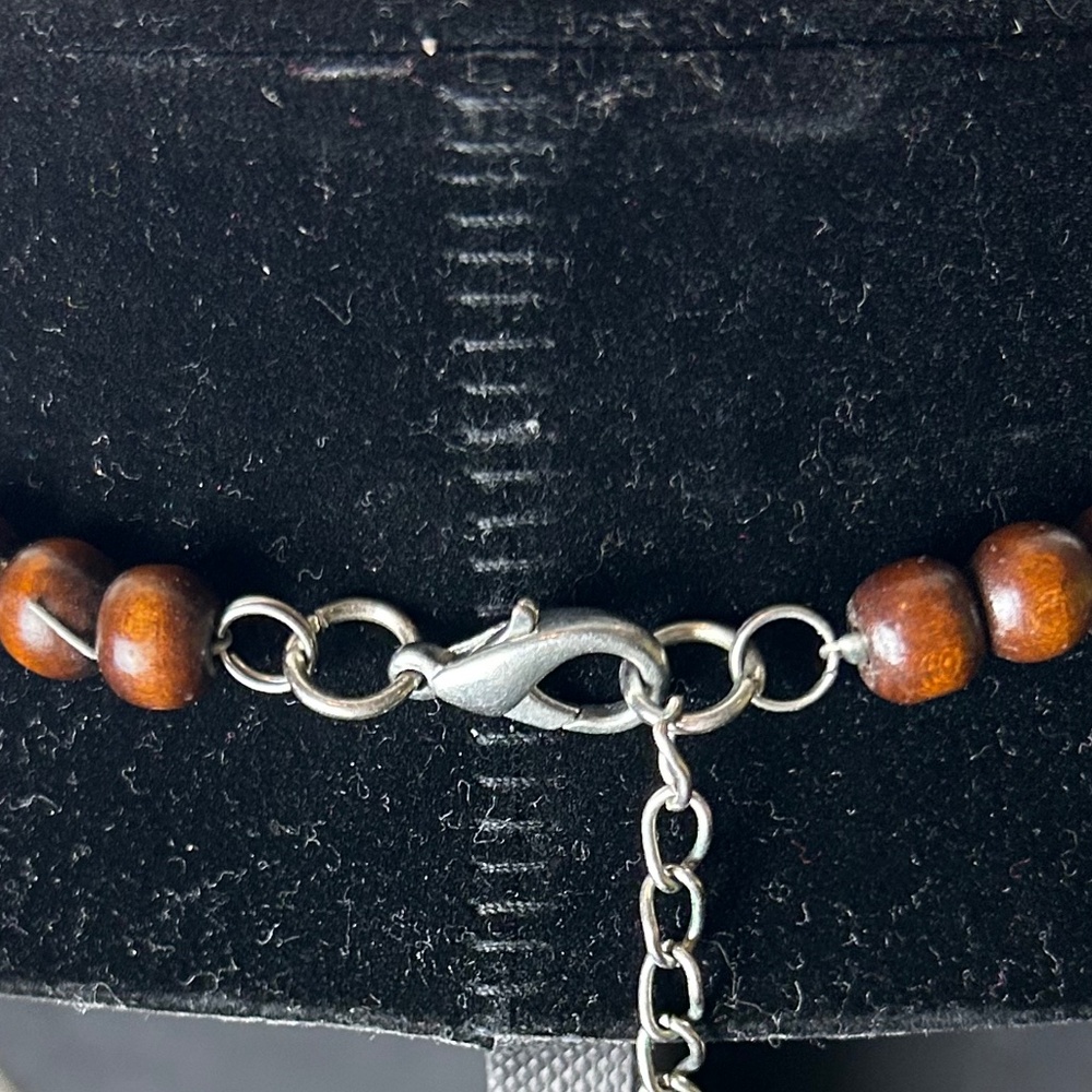 Boho Western Wood Beaded Necklace w/ Leather Tassel - Picture 4 of 4